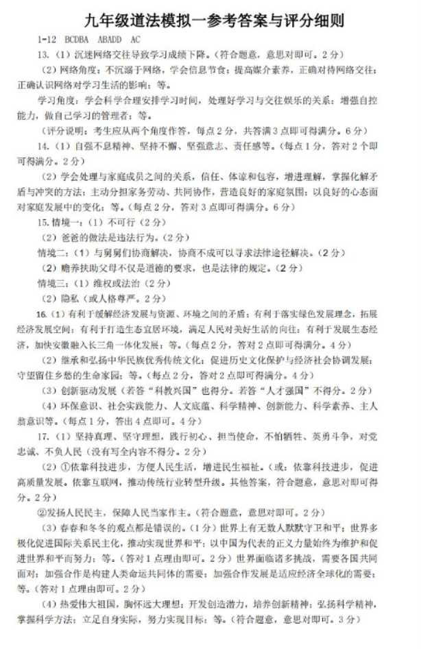 2023景德镇中考政治模拟试题及答案