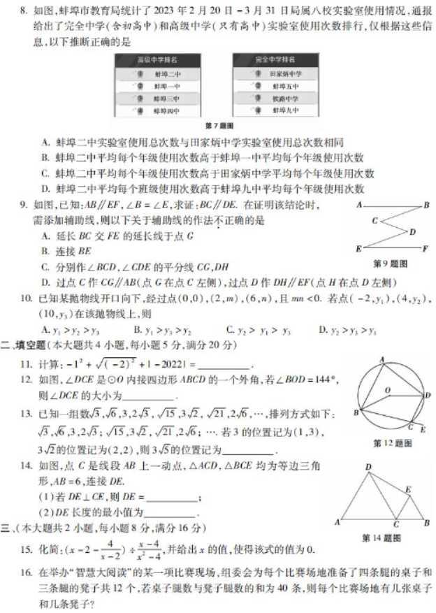 2023年南昌中考数学模拟试卷及答案